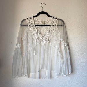 Boho sheer bell sleeve blouse
